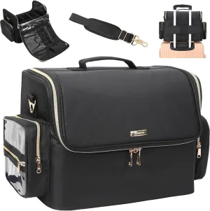 Professional Makeup Bag, Tattoo Case, Makeup Artist Bag Extra Large Capacity Cosmetic Train Case Travel Organizer Box with Adjustable Dividers (Black, Extra Large)