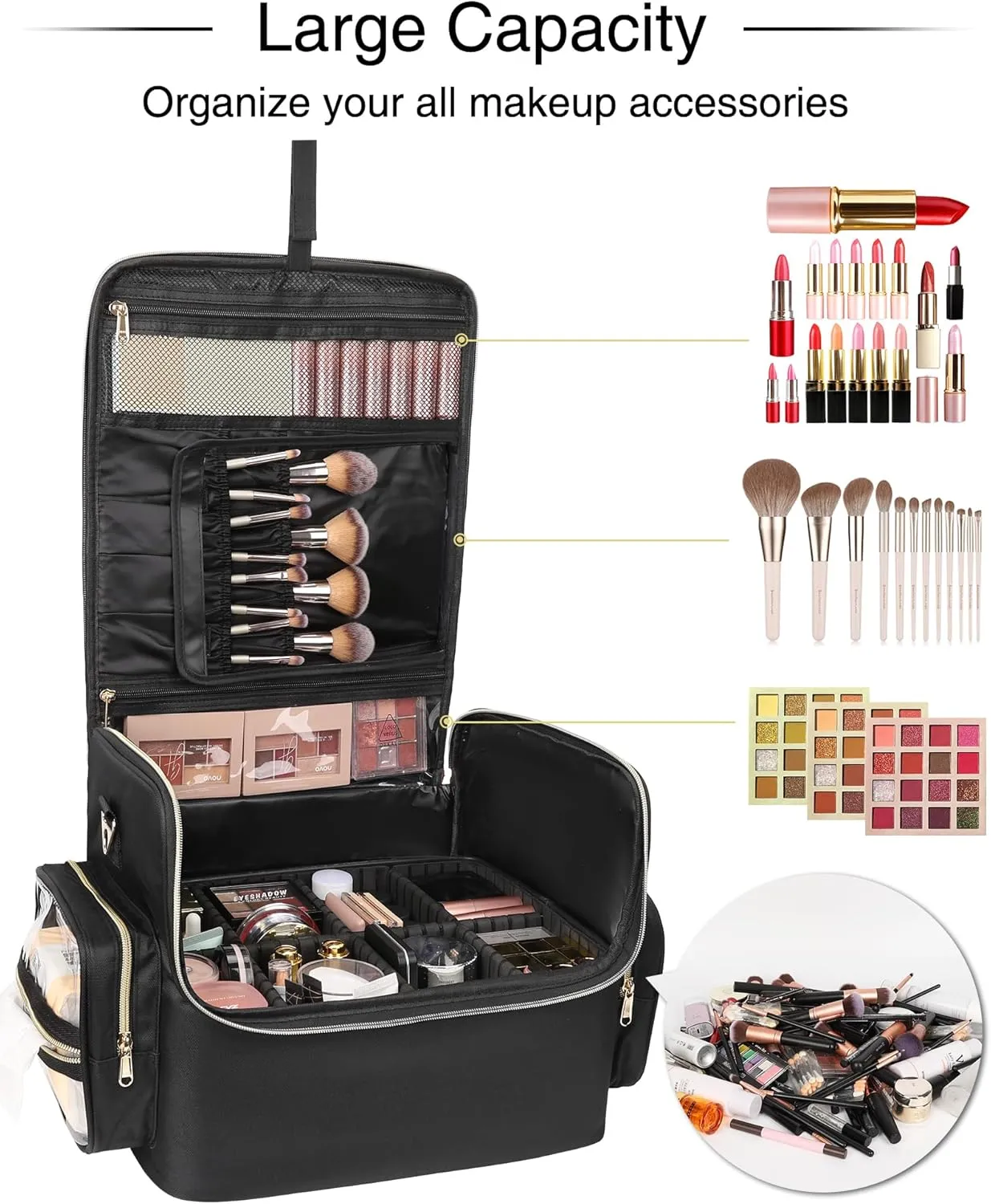Professional Makeup Bag, Tattoo Case, Makeup Artist Bag Extra Large Capacity Cosmetic Train Case Travel Organizer Box with Adjustable Dividers (Black, Extra Large)
