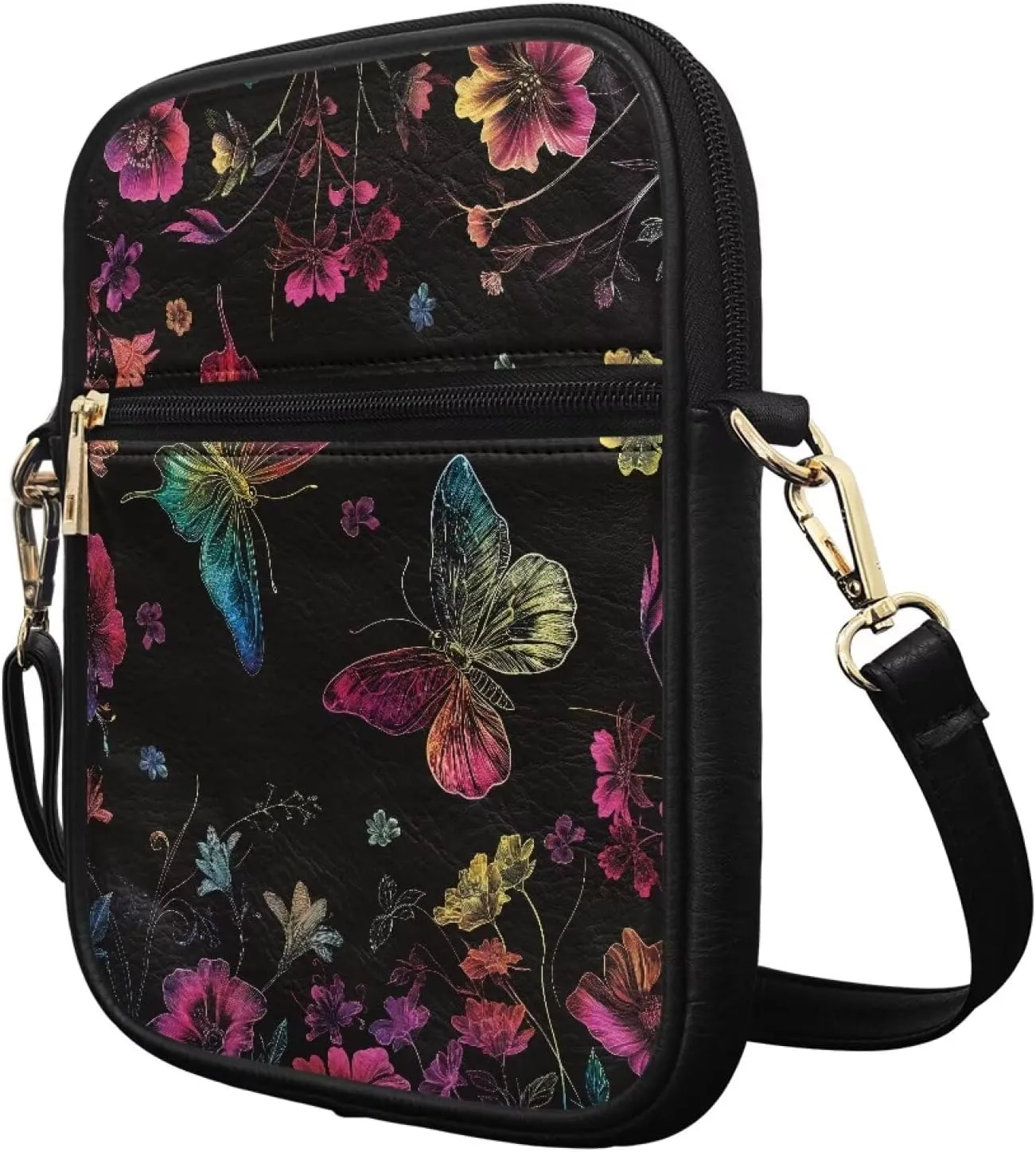 PU Crossbody Bag for Women Men Multipurpose Wallet Purse Small Messenger Bag with Zipper for Working Shopping