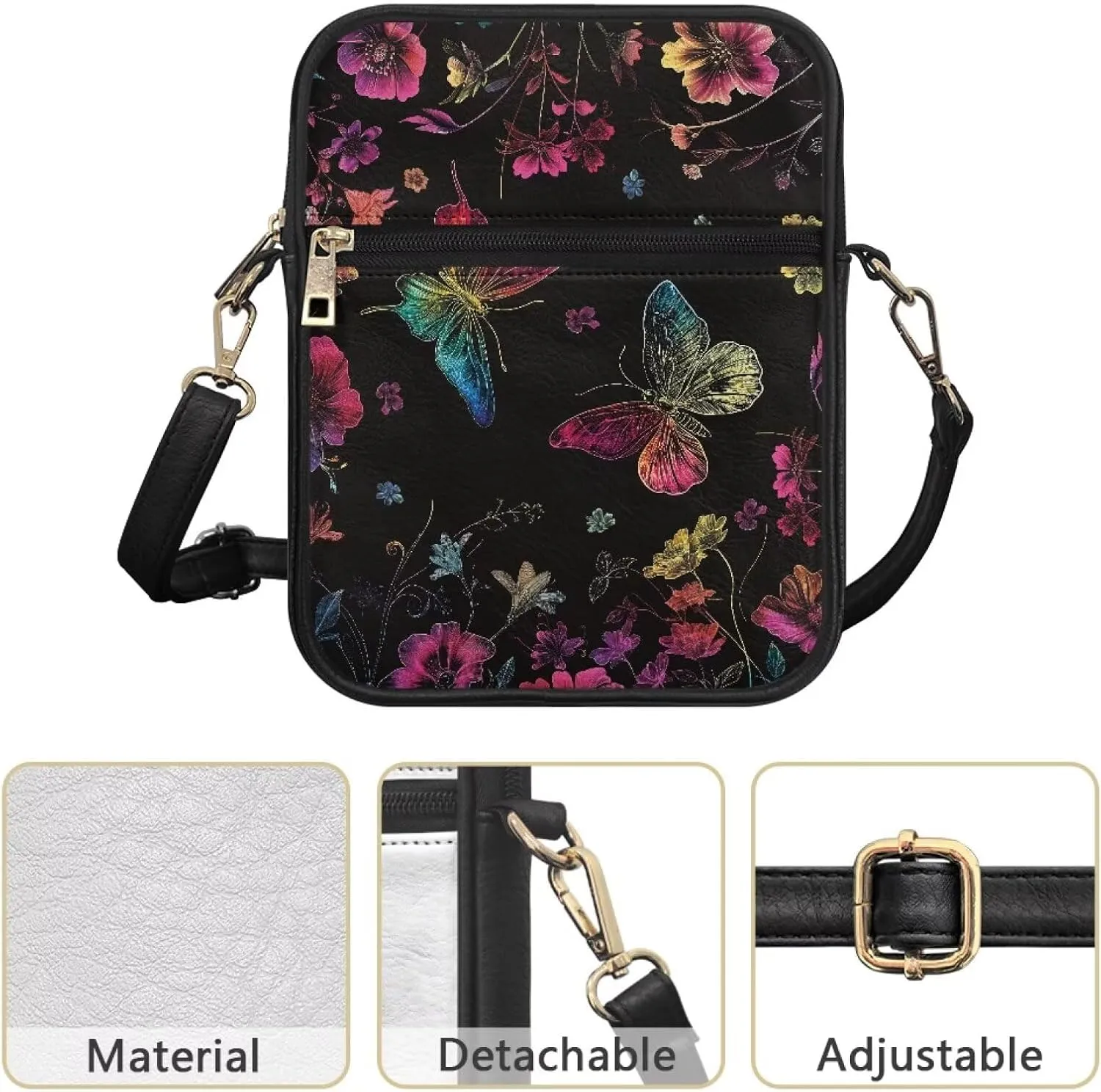 PU Crossbody Bag for Women Men Multipurpose Wallet Purse Small Messenger Bag with Zipper for Working Shopping