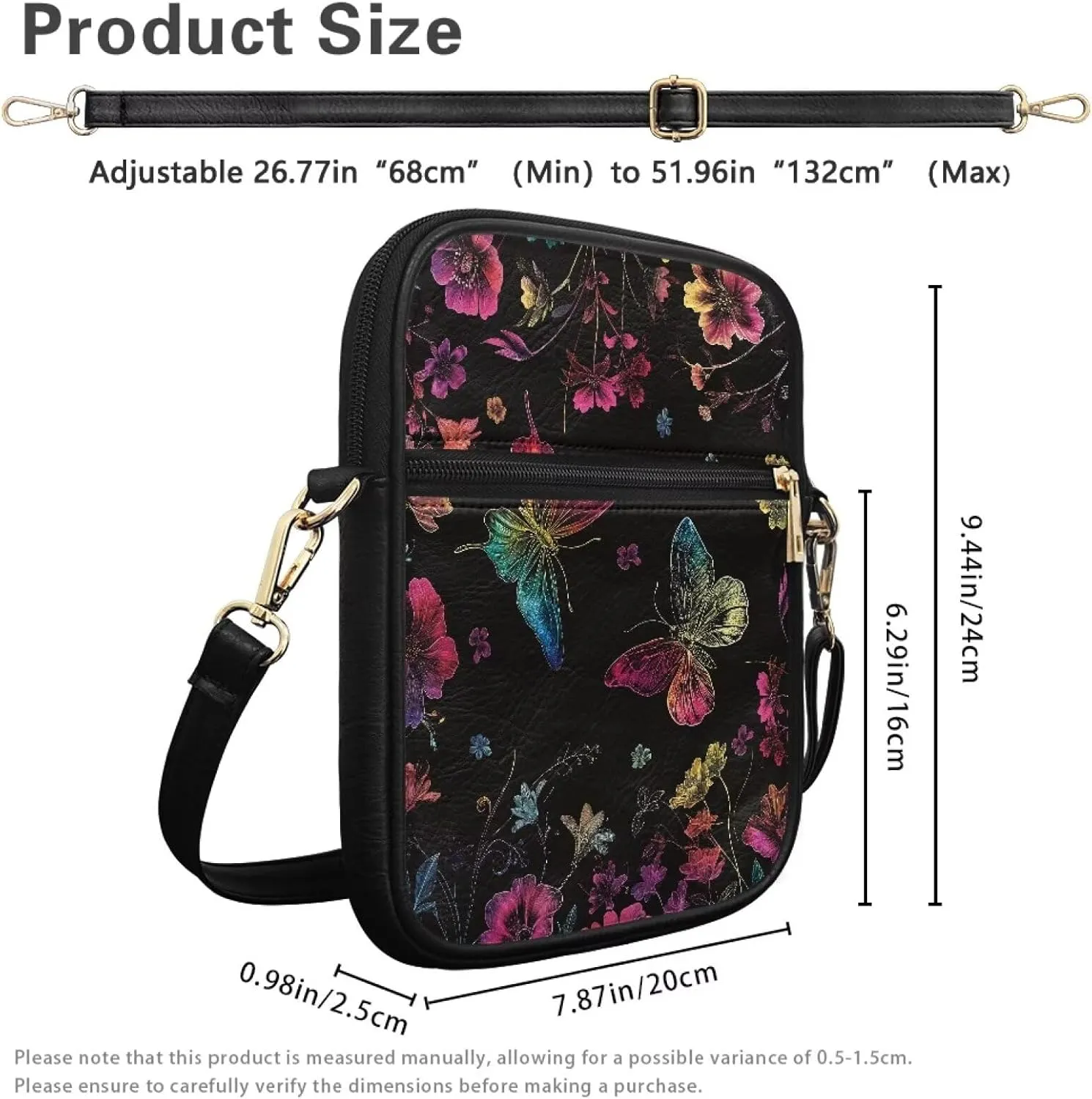 PU Crossbody Bag for Women Men Multipurpose Wallet Purse Small Messenger Bag with Zipper for Working Shopping