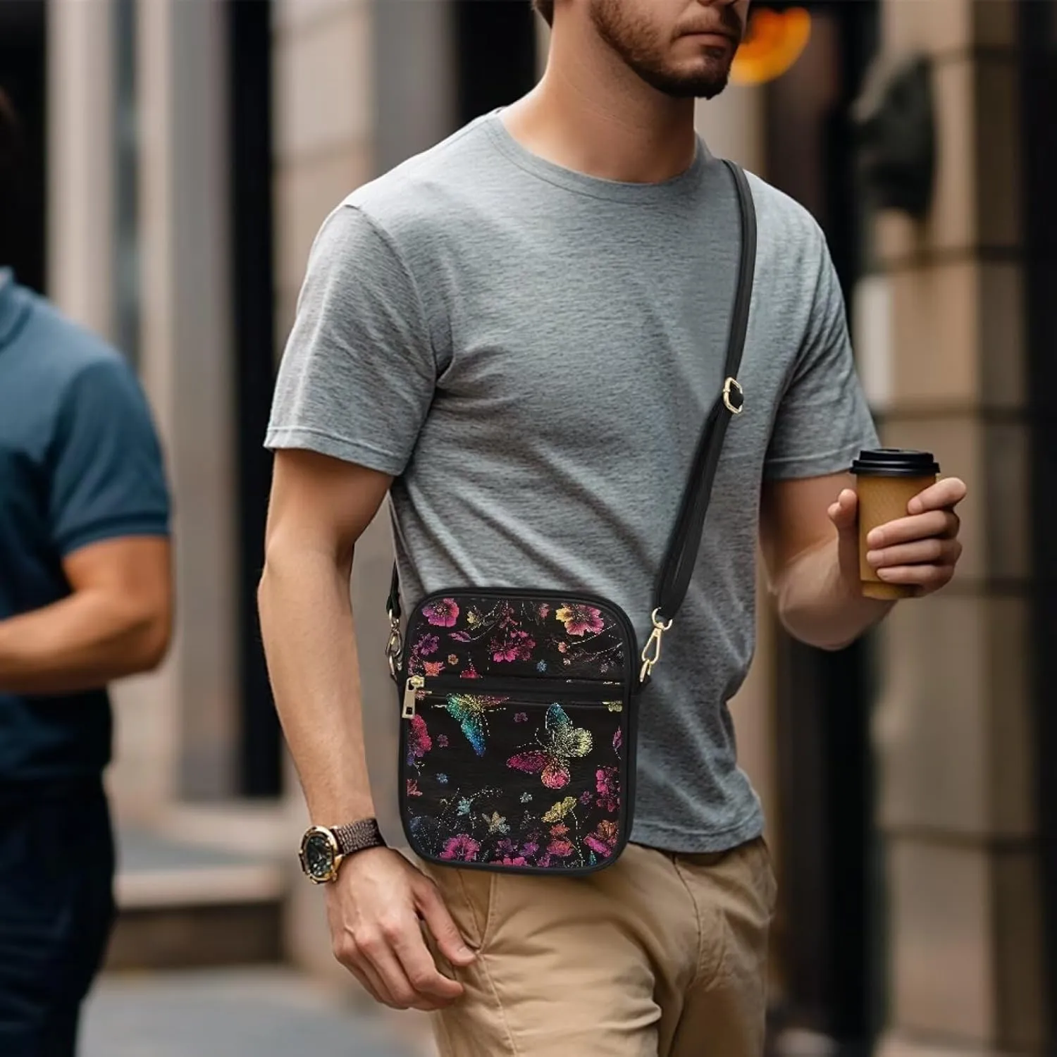 PU Crossbody Bag for Women Men Multipurpose Wallet Purse Small Messenger Bag with Zipper for Working Shopping
