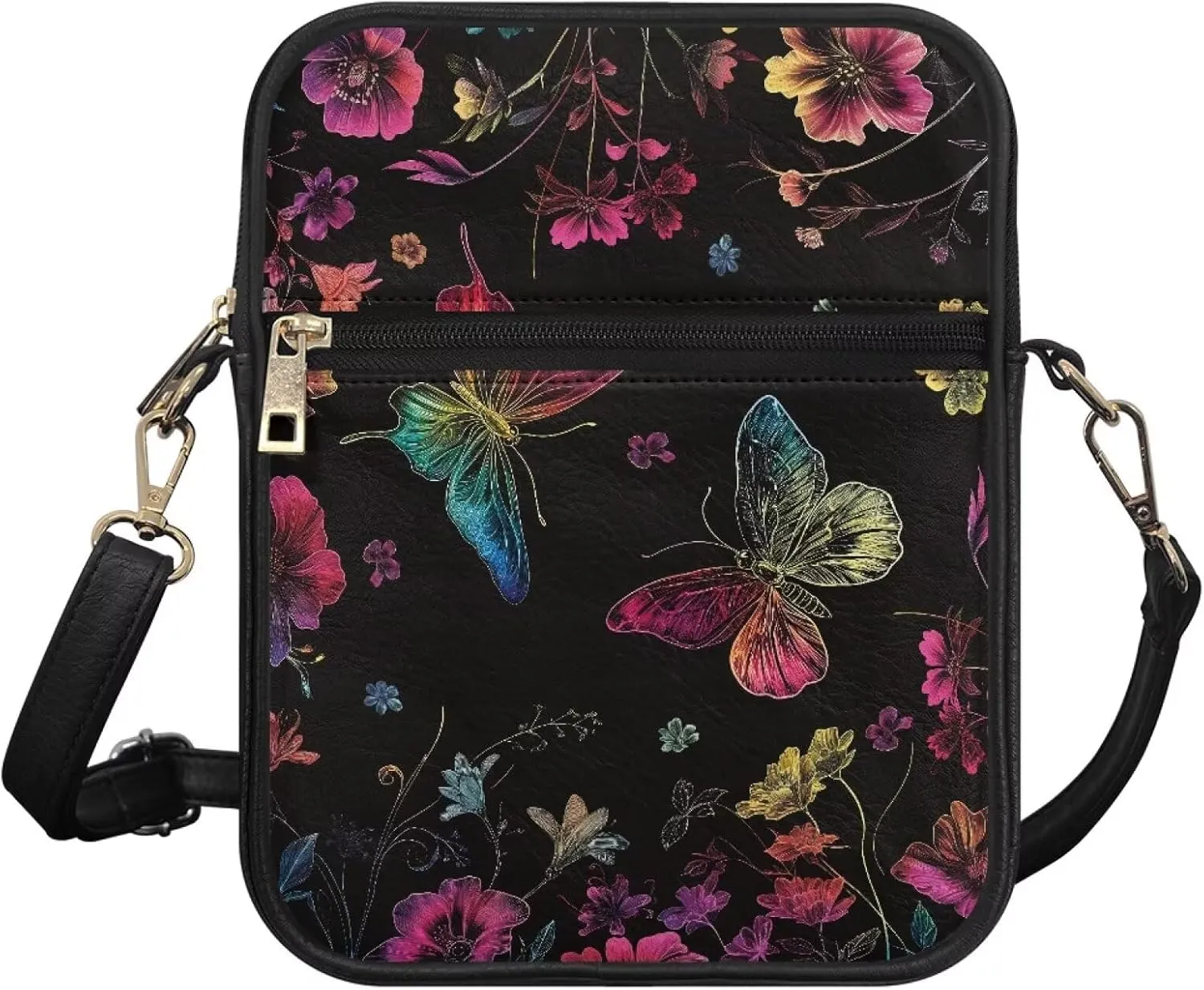 PU Crossbody Bag for Women Men Multipurpose Wallet Purse Small Messenger Bag with Zipper for Working Shopping