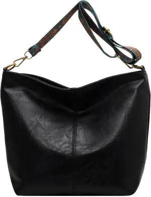 PU Leather Shoulder Bags for Women with Adjustable Guitar Strap Vintage Tote Bag Hobo Purse Vegan Handbag