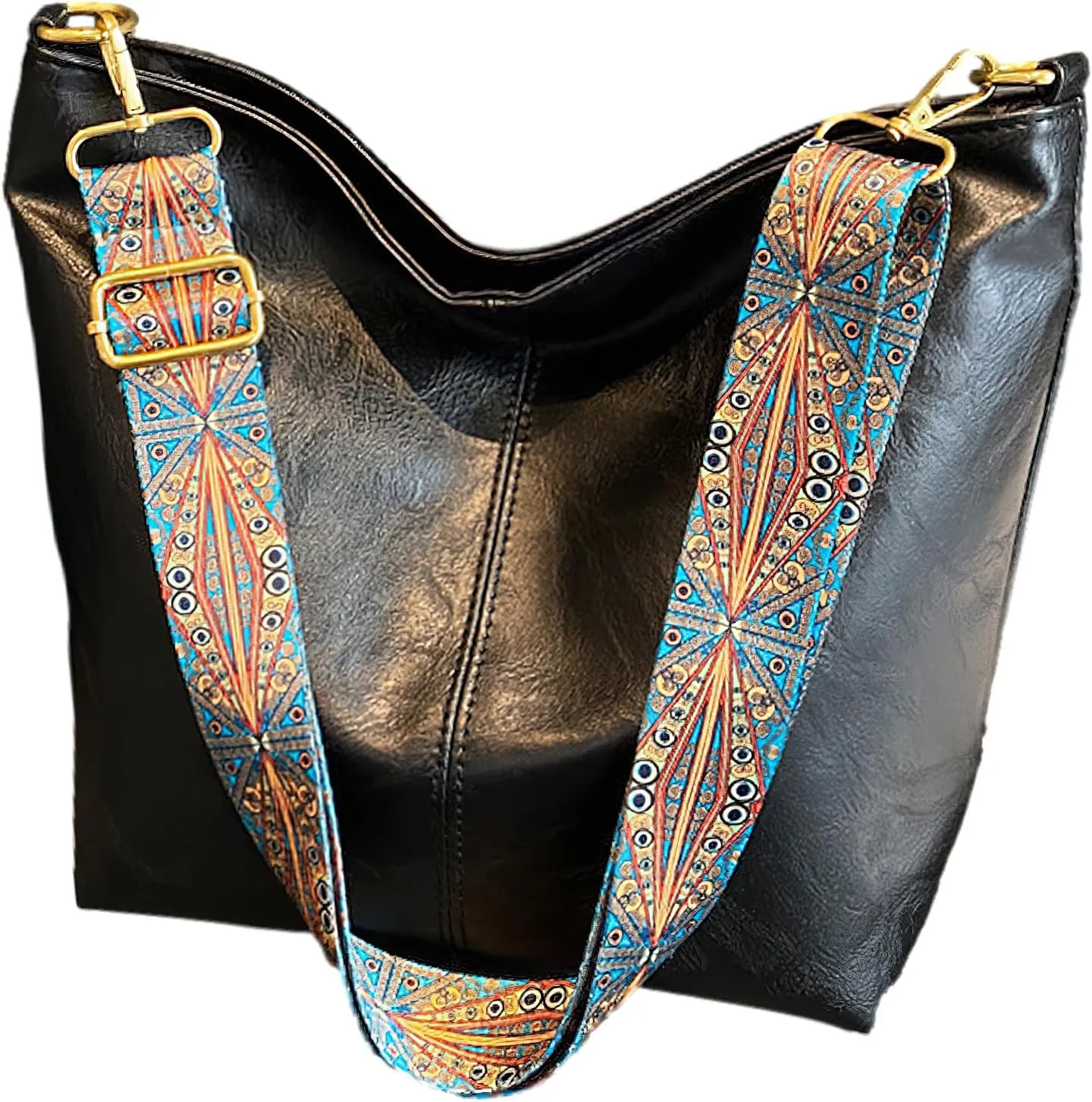 PU Leather Shoulder Bags for Women with Adjustable Guitar Strap Vintage Tote Bag Hobo Purse Vegan Handbag