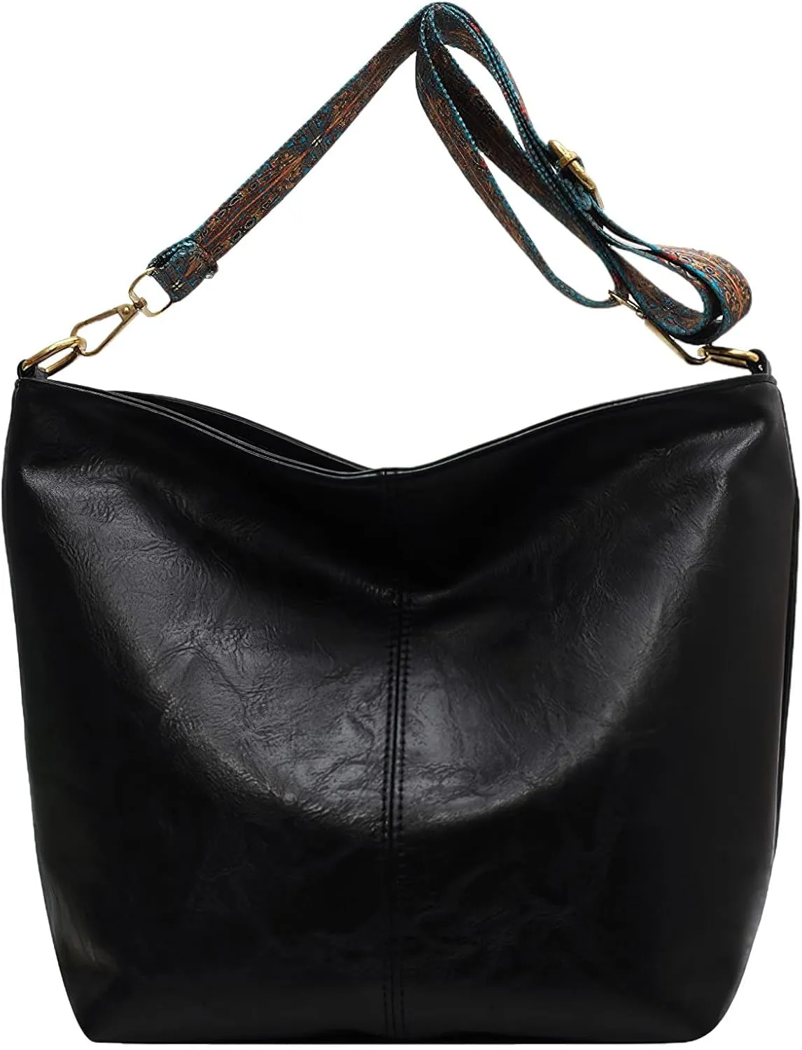 PU Leather Shoulder Bags for Women with Adjustable Guitar Strap Vintage Tote Bag Hobo Purse Vegan Handbag