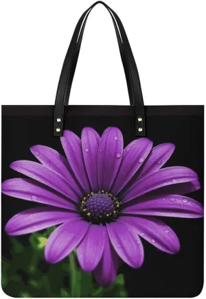 Purple Daisy Large Leather Handbags Women Fashion Handbag Multifunctional Travel Bag It Is A Great Gift for Mothers, Teachers, Friends, Bridesmaids