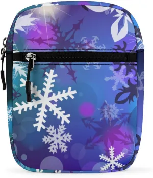Purple Snowflakes Glitter Small Crossbody Bag Winter Christmas Sling Bag Shoulder Handbag For Women Men Mini Messenger Bags With Adjustable Straps