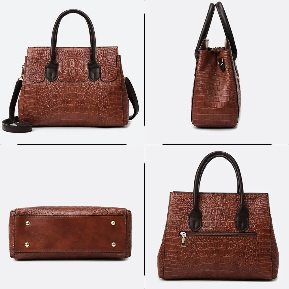 Purses and Handbags for Women Crocodile Pattern Tote Leather Top-Handle Satchel