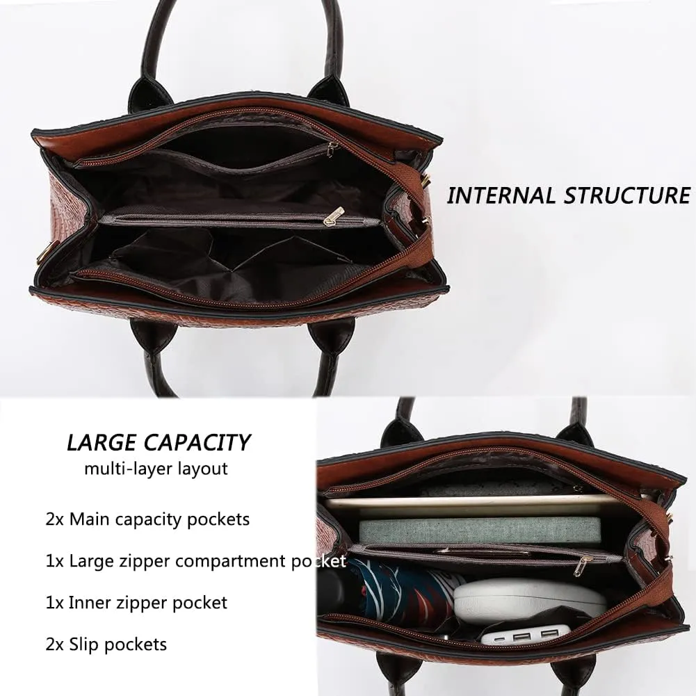 Purses and Handbags for Women Crocodile Pattern Tote Leather Top-Handle Satchel