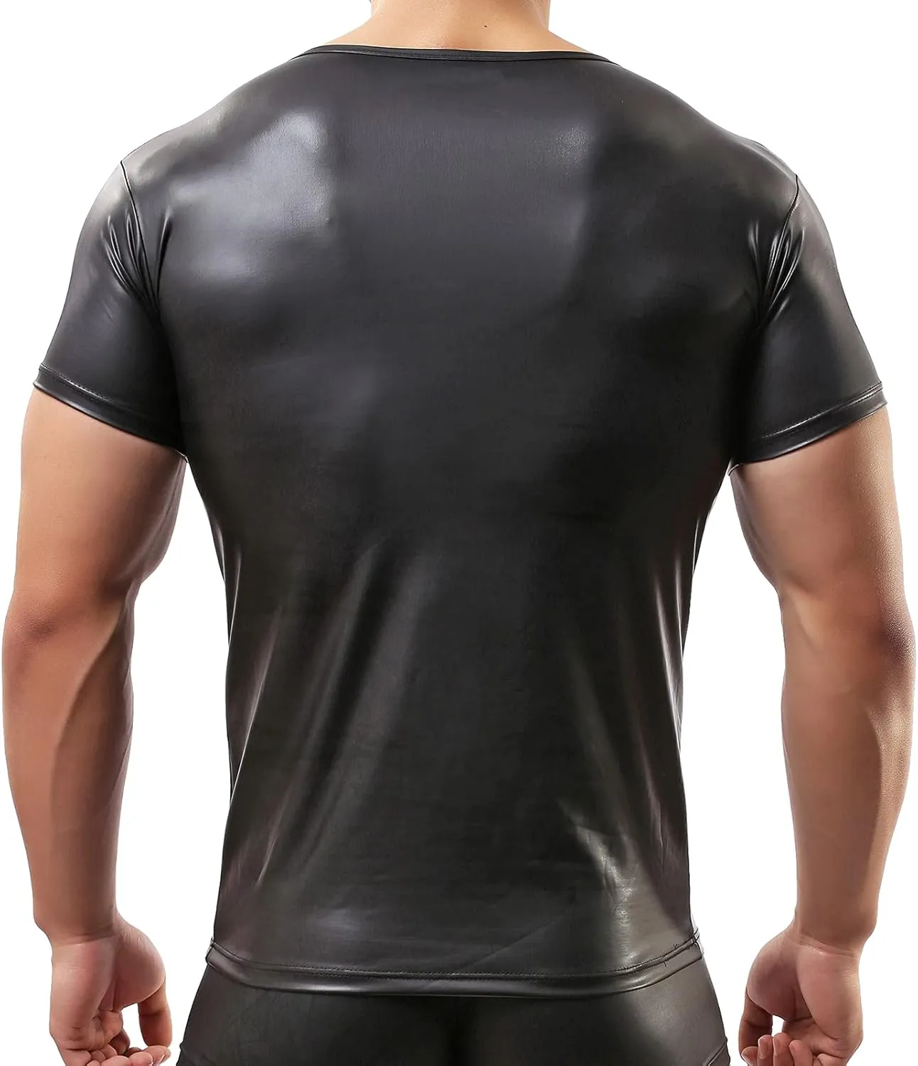 QiaTi Men's Undershirt Faux Leather Wetlook Shirt Muscle Fit Athletic Tank Top T-Shirts
