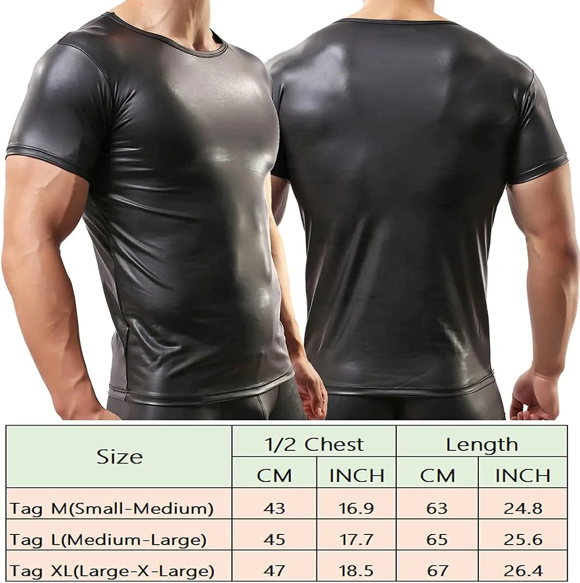 QiaTi Men's Undershirt Faux Leather Wetlook Shirt Muscle Fit Athletic Tank Top T-Shirts