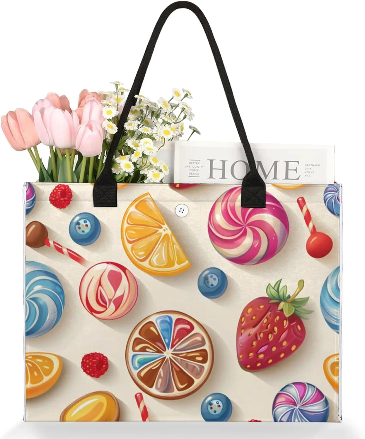 QsirBC Large Tote Bag for Women Men, Travel Beach Bag with Inner Zipper Pocket Snap Closure