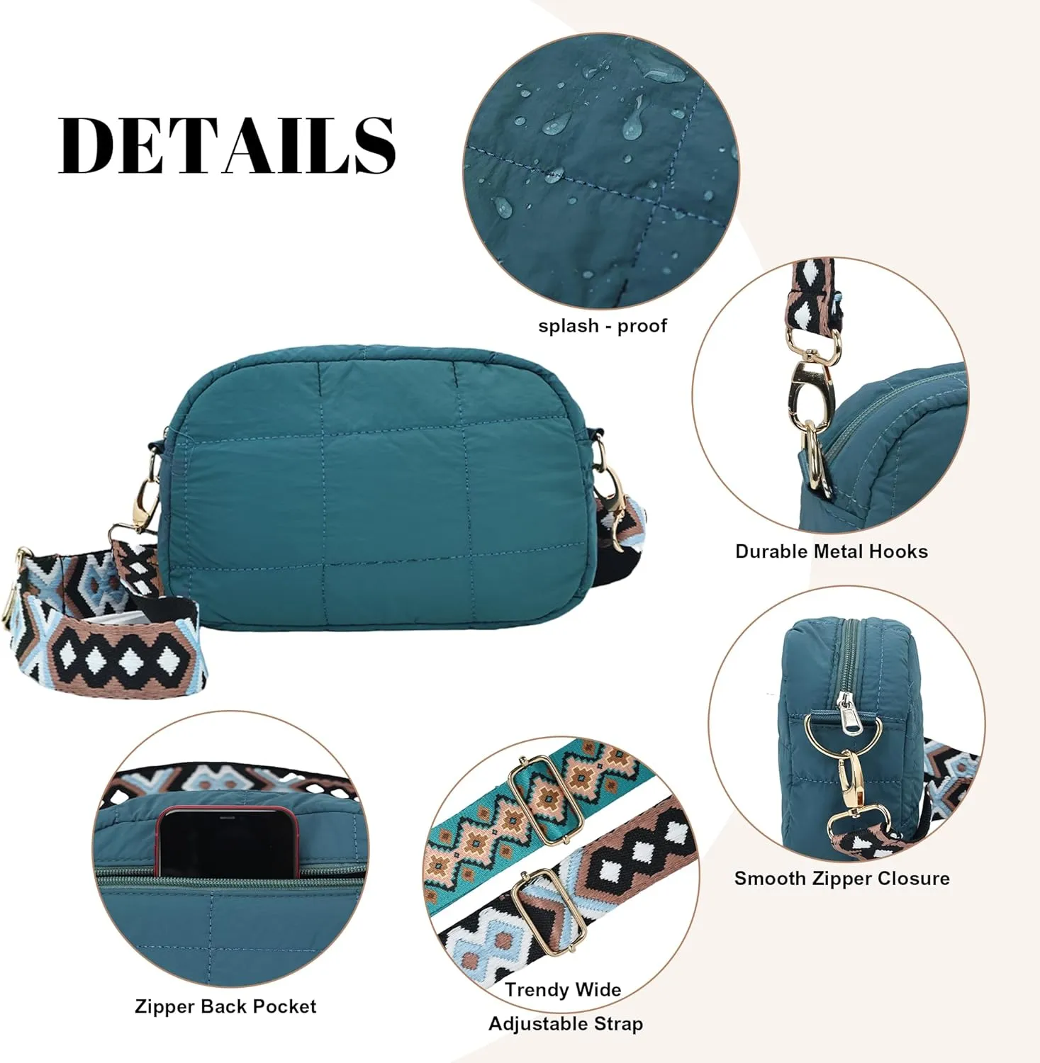 Quilted Crossbody Bags for Women Puffer Shoulder Bag with Adjustable Wide Strap Puffy Dupes Nylon Crossbody Purse
