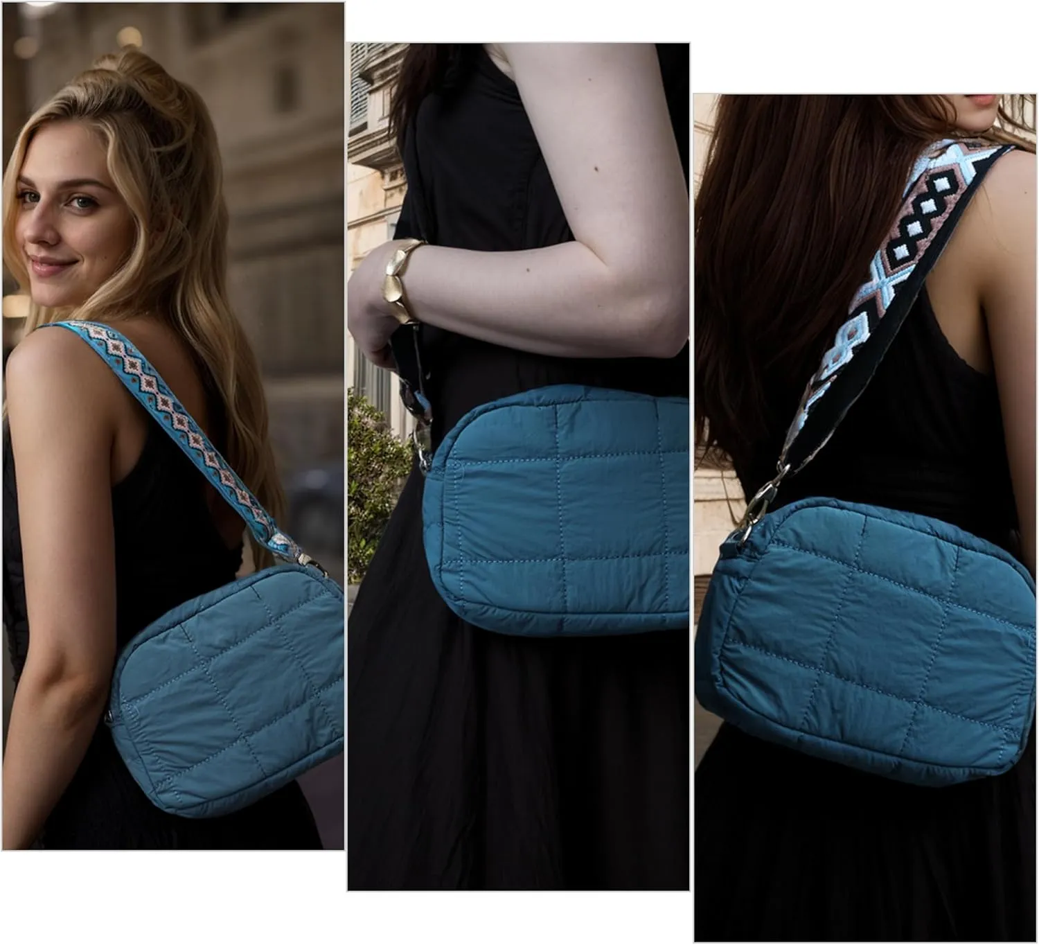Quilted Crossbody Bags for Women Puffer Shoulder Bag with Adjustable Wide Strap Puffy Dupes Nylon Crossbody Purse