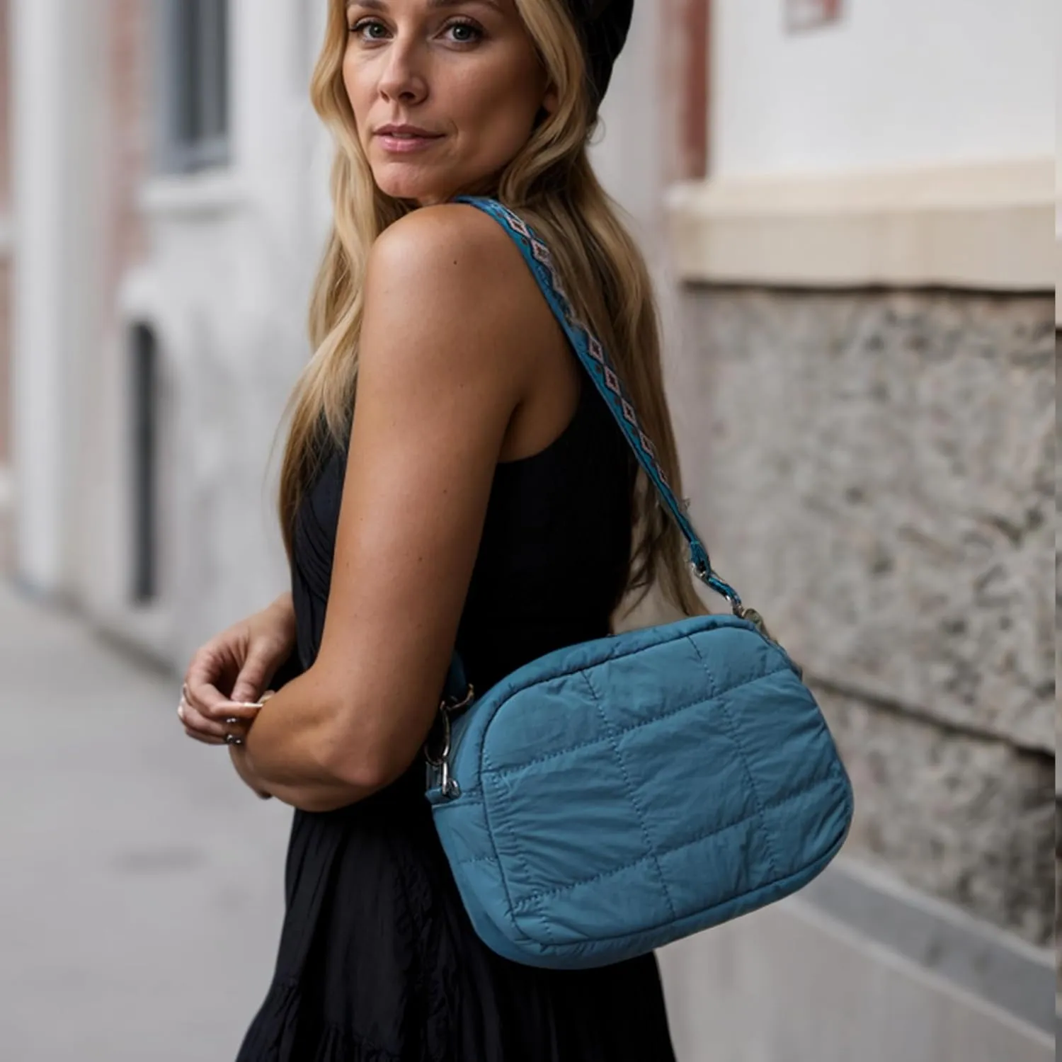 Quilted Crossbody Bags for Women Puffer Shoulder Bag with Adjustable Wide Strap Puffy Dupes Nylon Crossbody Purse