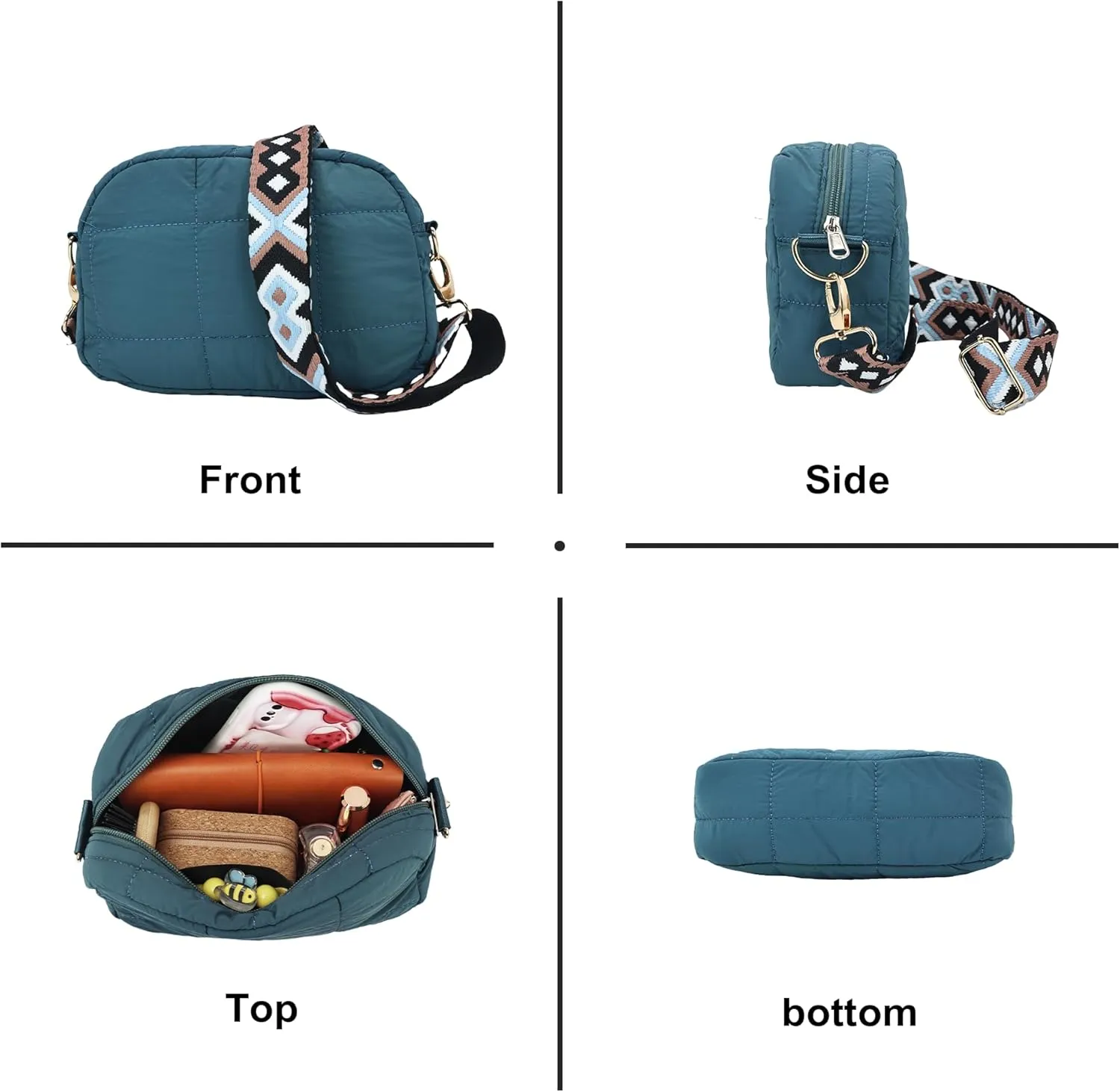 Quilted Crossbody Bags for Women Puffer Shoulder Bag with Adjustable Wide Strap Puffy Dupes Nylon Crossbody Purse
