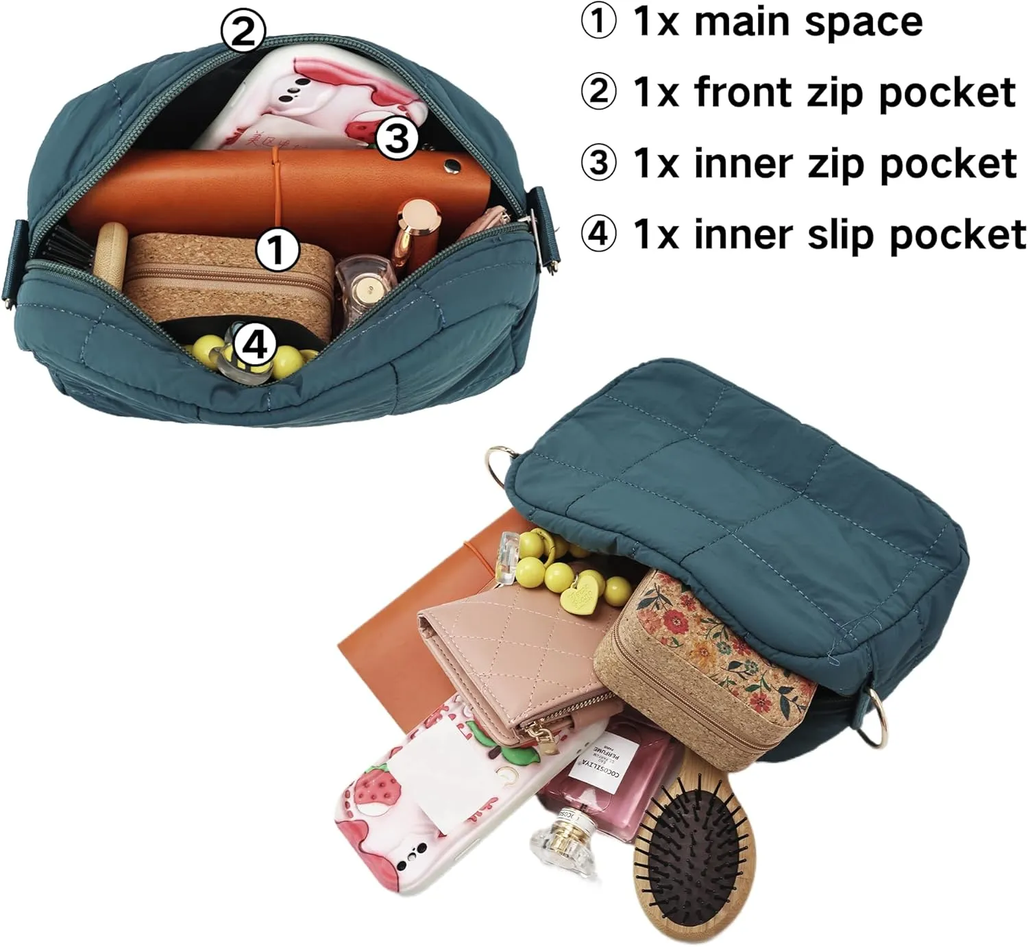 Quilted Crossbody Bags for Women Puffer Shoulder Bag with Adjustable Wide Strap Puffy Dupes Nylon Crossbody Purse