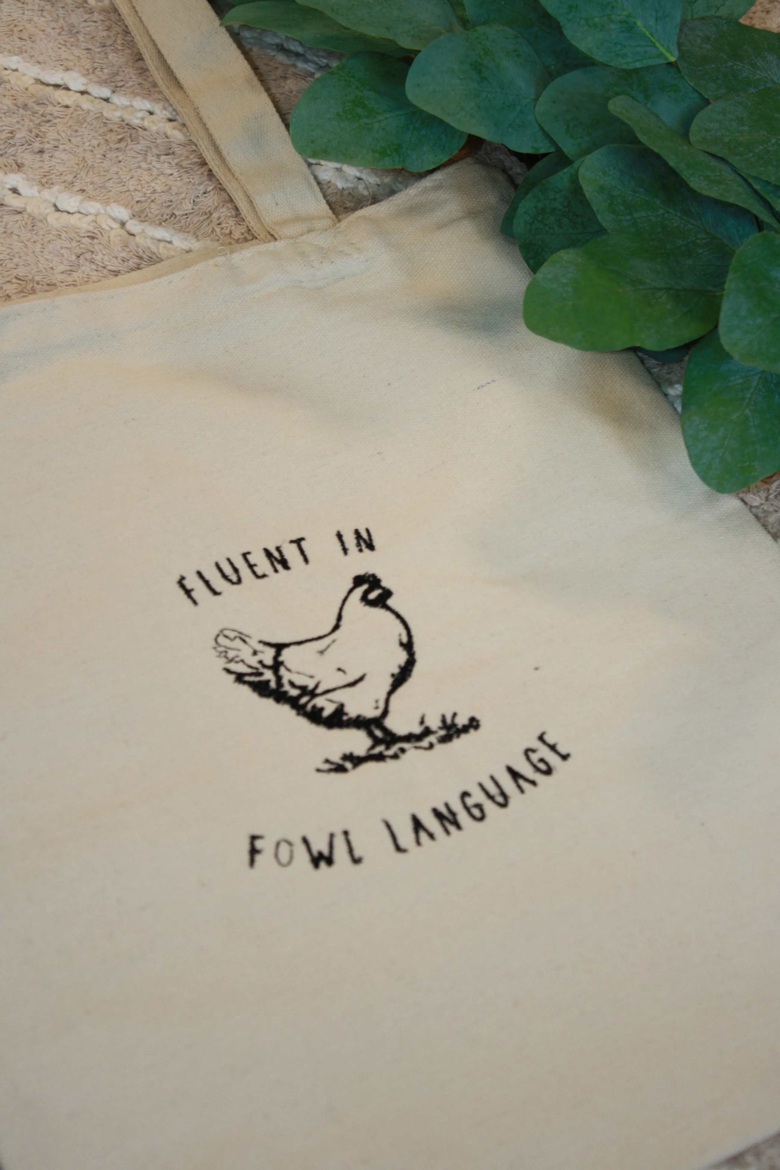 "Fluent in Fowl Language" Embroidered Canvas Tote – Eco-Friendly & Reusable