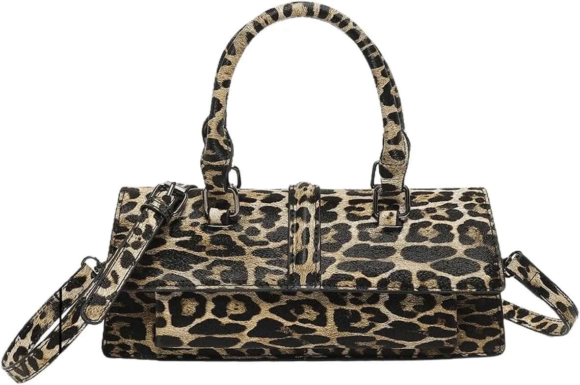 QWINEE Women's Faux Leather Leopard Print Crossbody Bag Vintage Shoulder Bag Top Handle Handbag