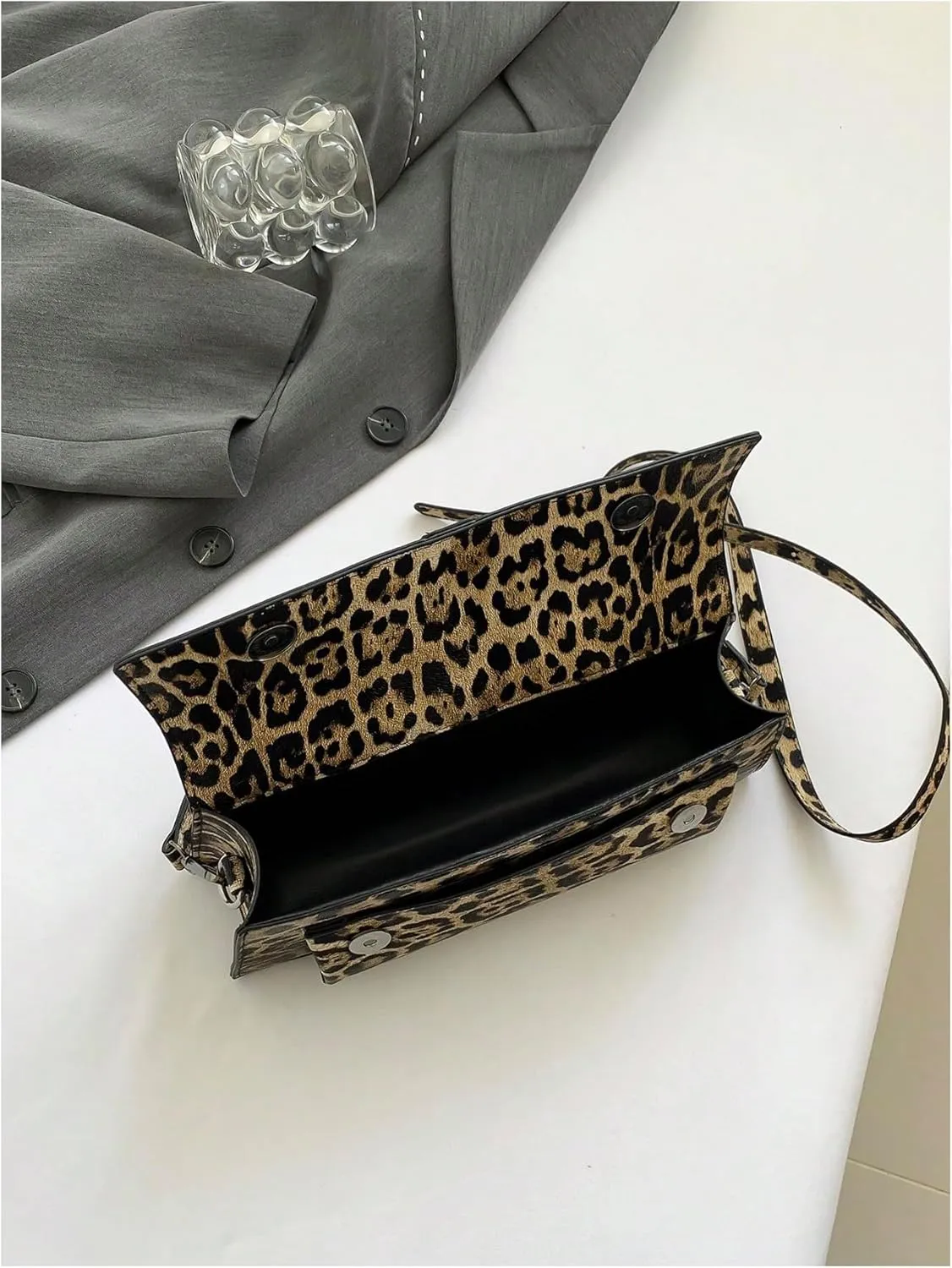 QWINEE Women's Faux Leather Leopard Print Crossbody Bag Vintage Shoulder Bag Top Handle Handbag