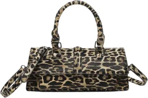 QWINEE Women's Faux Leather Leopard Print Crossbody Bag Vintage Shoulder Bag Top Handle Handbag