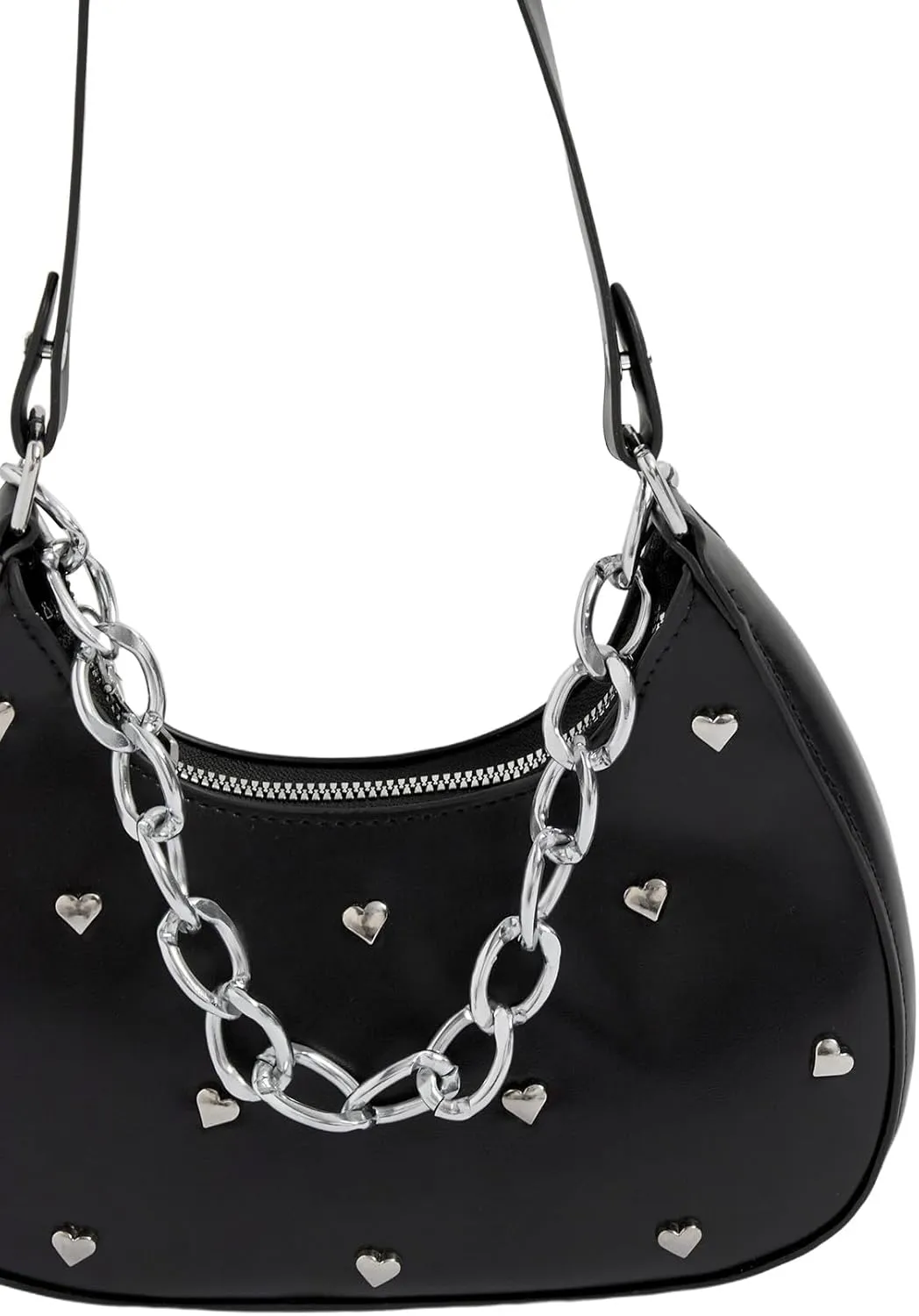 QWINEE Women's Y2k Heart Studded Shoulder Handbags Zipper Top Handle Vintage Underarm Bag Purse Clutch