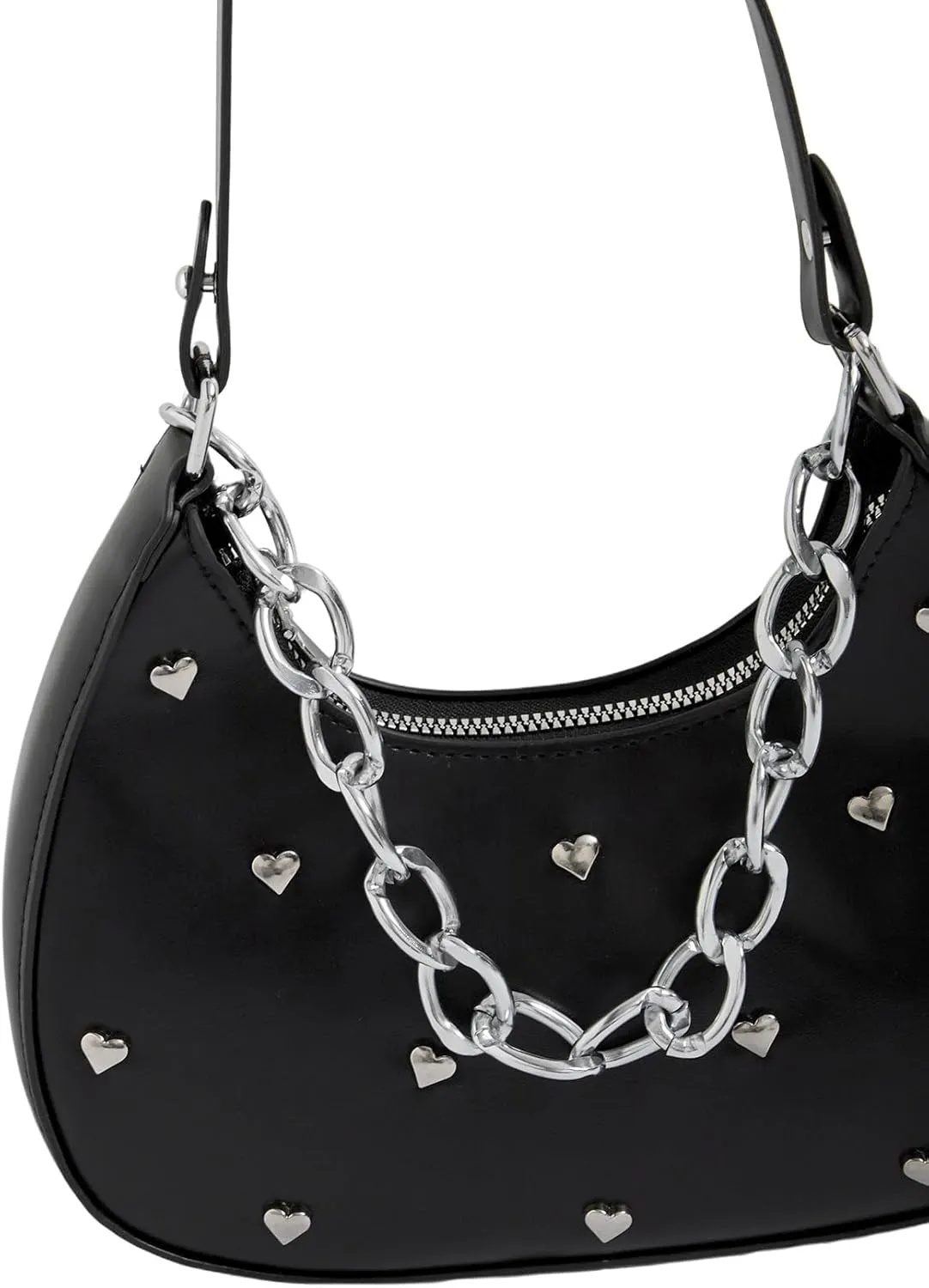 QWINEE Women's Y2k Heart Studded Shoulder Handbags Zipper Top Handle Vintage Underarm Bag Purse Clutch