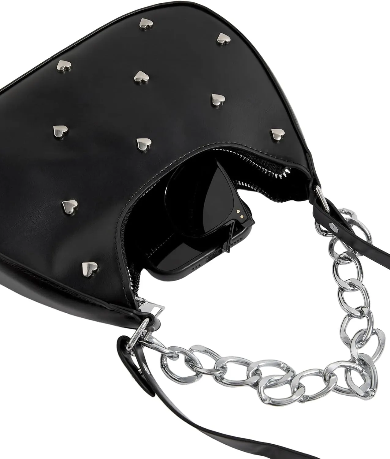 QWINEE Women's Y2k Heart Studded Shoulder Handbags Zipper Top Handle Vintage Underarm Bag Purse Clutch