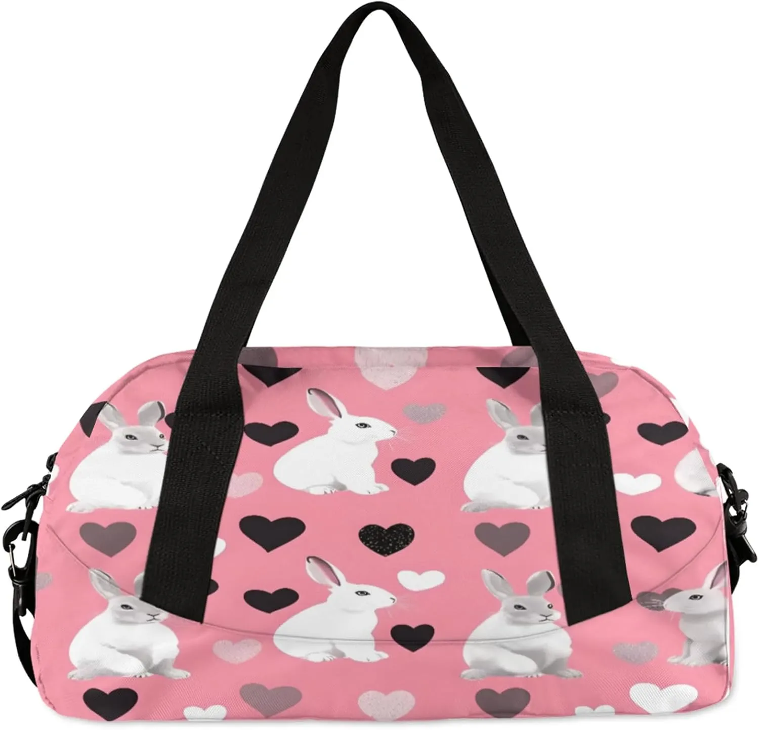 Rabbit Pattern Design Kids Duffel Bag Lightweight Waterproof Sports Gym Bag with Front Zipper Pocket Foldable Weekender Overnight Bag for School Practice Gymnastic Ballet