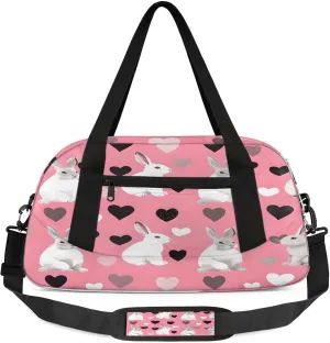 Rabbit Pattern Design Kids Duffel Bag Lightweight Waterproof Sports Gym Bag with Front Zipper Pocket Foldable Weekender Overnight Bag for School Practice Gymnastic Ballet