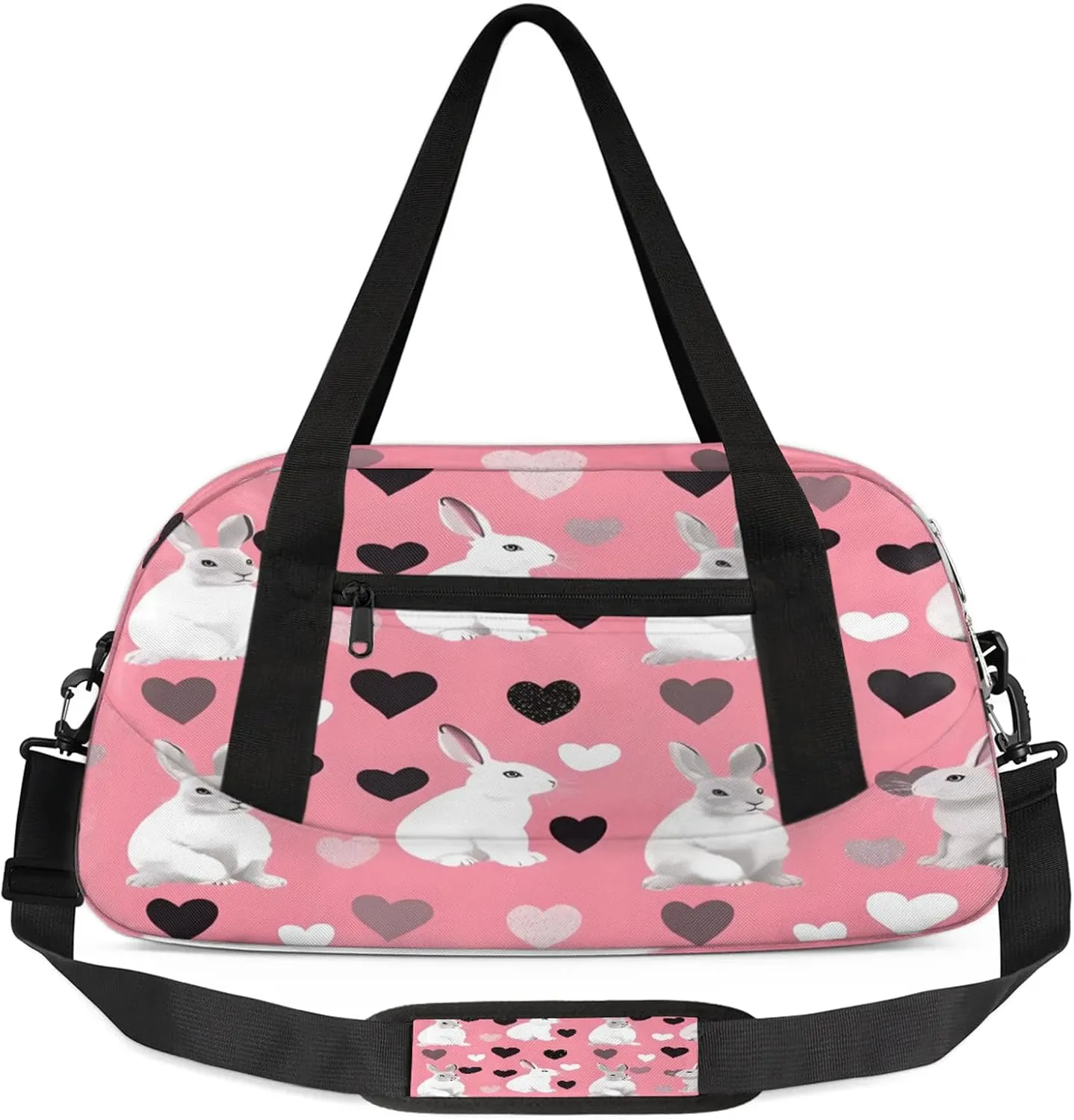 Rabbit Pattern Design Kids Duffel Bag Lightweight Waterproof Sports Gym Bag with Front Zipper Pocket Foldable Weekender Overnight Bag for School Practice Gymnastic Ballet