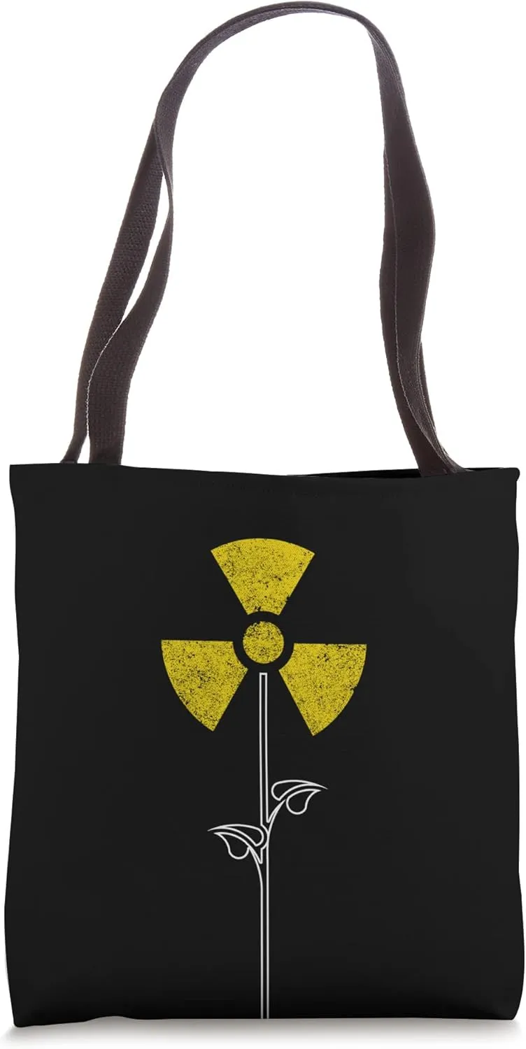 Radioactive symbol flower paradox distressed logo Tote Bag