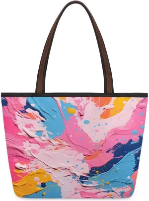 Rainbow Pigments Tote Bag Tote for Women Zipper Womens Handbags Tote Bag for Work Shopping Travel