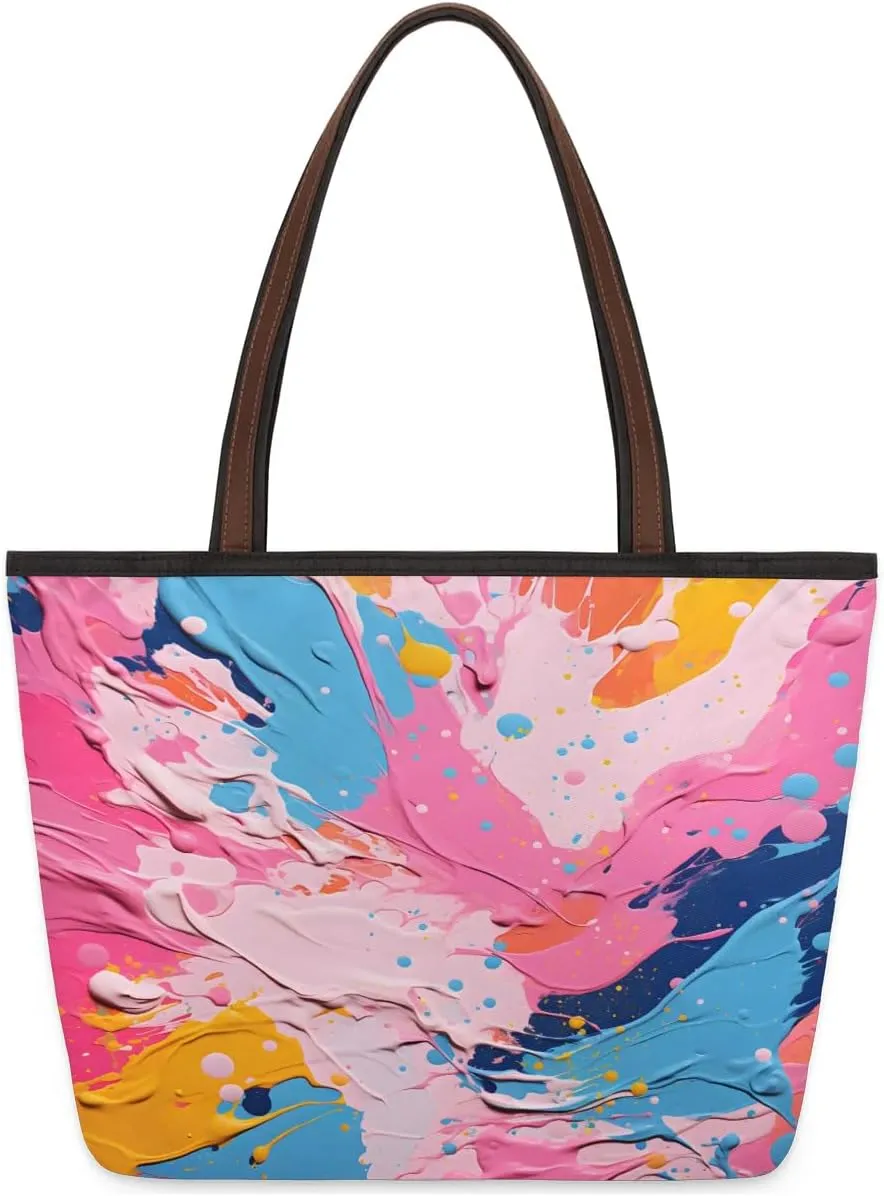 Rainbow Pigments Tote Bag Tote for Women Zipper Womens Handbags Tote Bag for Work Shopping Travel