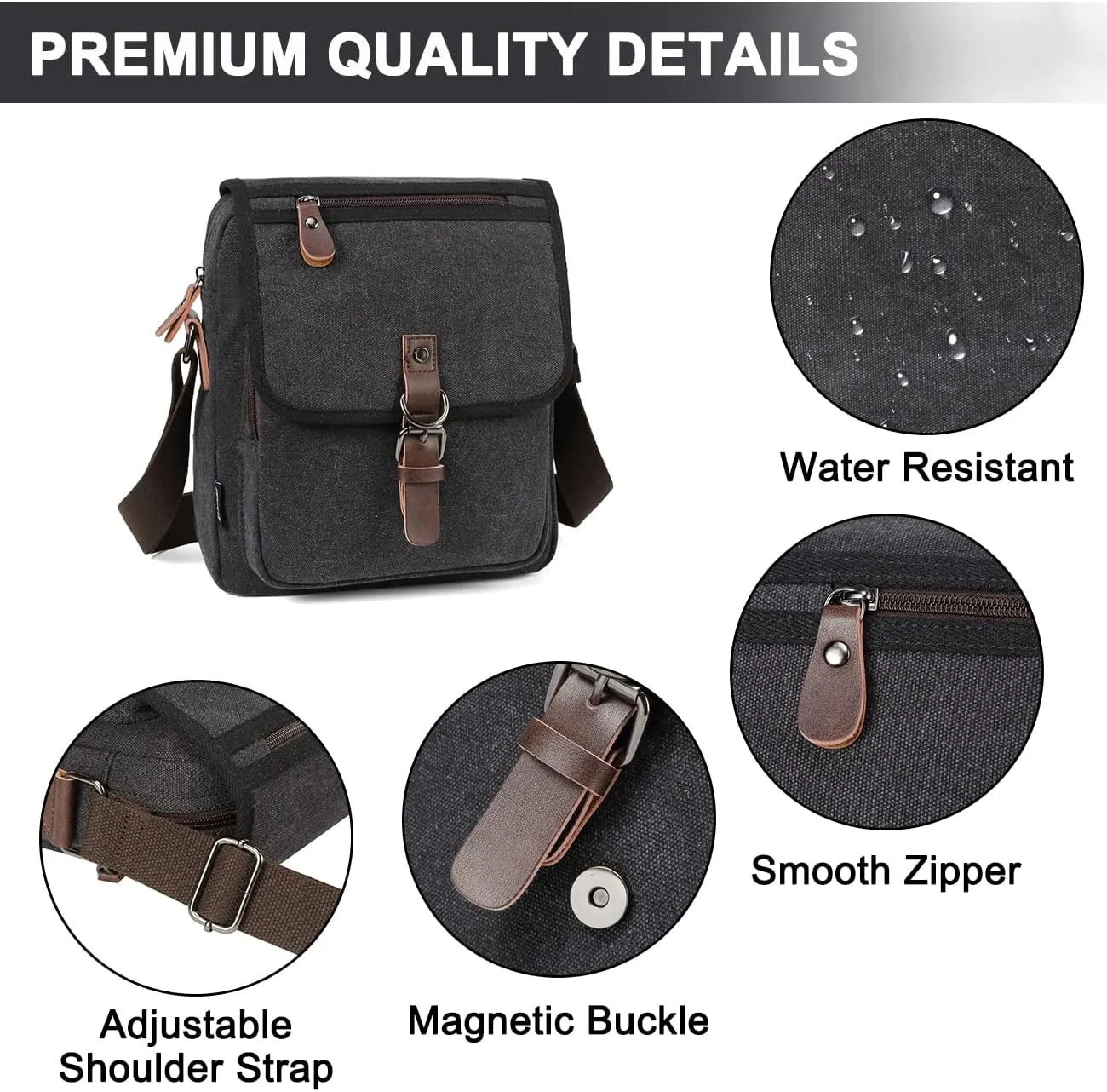 RAVUO Small Messenger Bag, Water Resistant Mens Women Canvas Shoulder Satchel Crossbody Purse for Travel Work