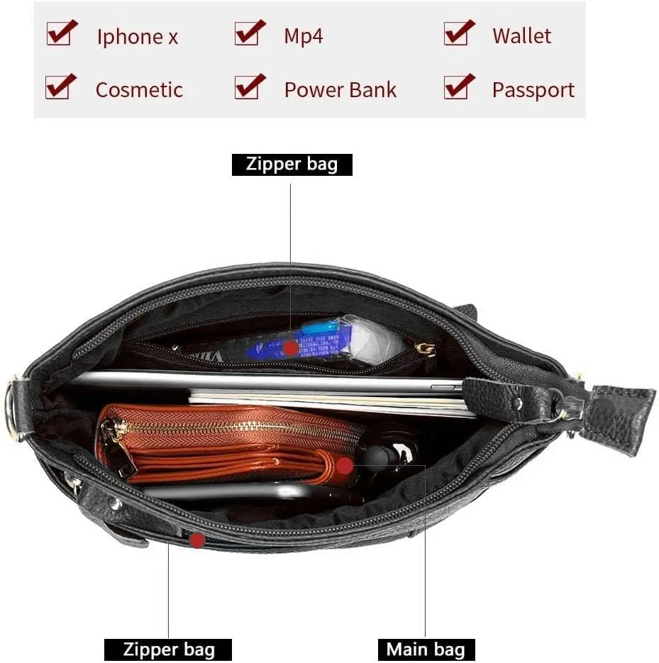 Real Leather Meduim size soft leather Crossbody Bag, Real Leather Purse with 3 component for easy access to your essentials