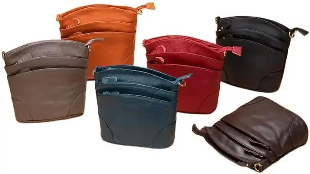 Real Leather Meduim size soft leather Crossbody Bag, Real Leather Purse with 3 component for easy access to your essentials