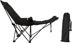 Reclining Camping Chair with Removable Foot Rest Recliner Beach Chair Lounger Portable for Park Garden Sunbathing Lawn Pool, Black