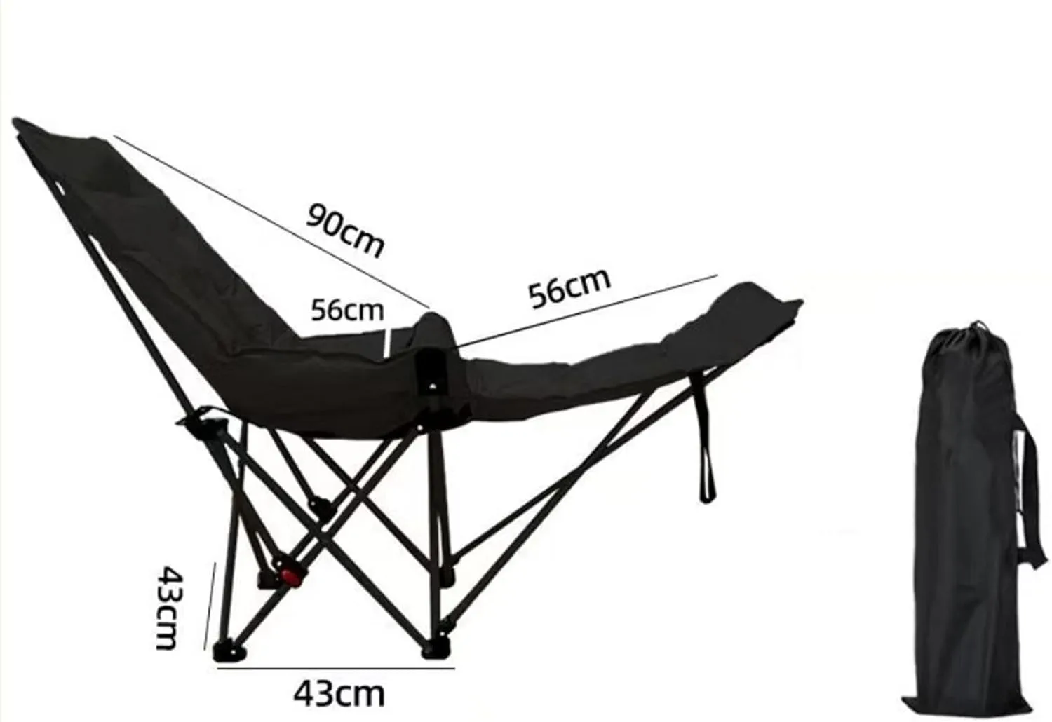 Reclining Camping Chair with Removable Foot Rest Recliner Beach Chair Lounger Portable for Park Garden Sunbathing Lawn Pool, Black