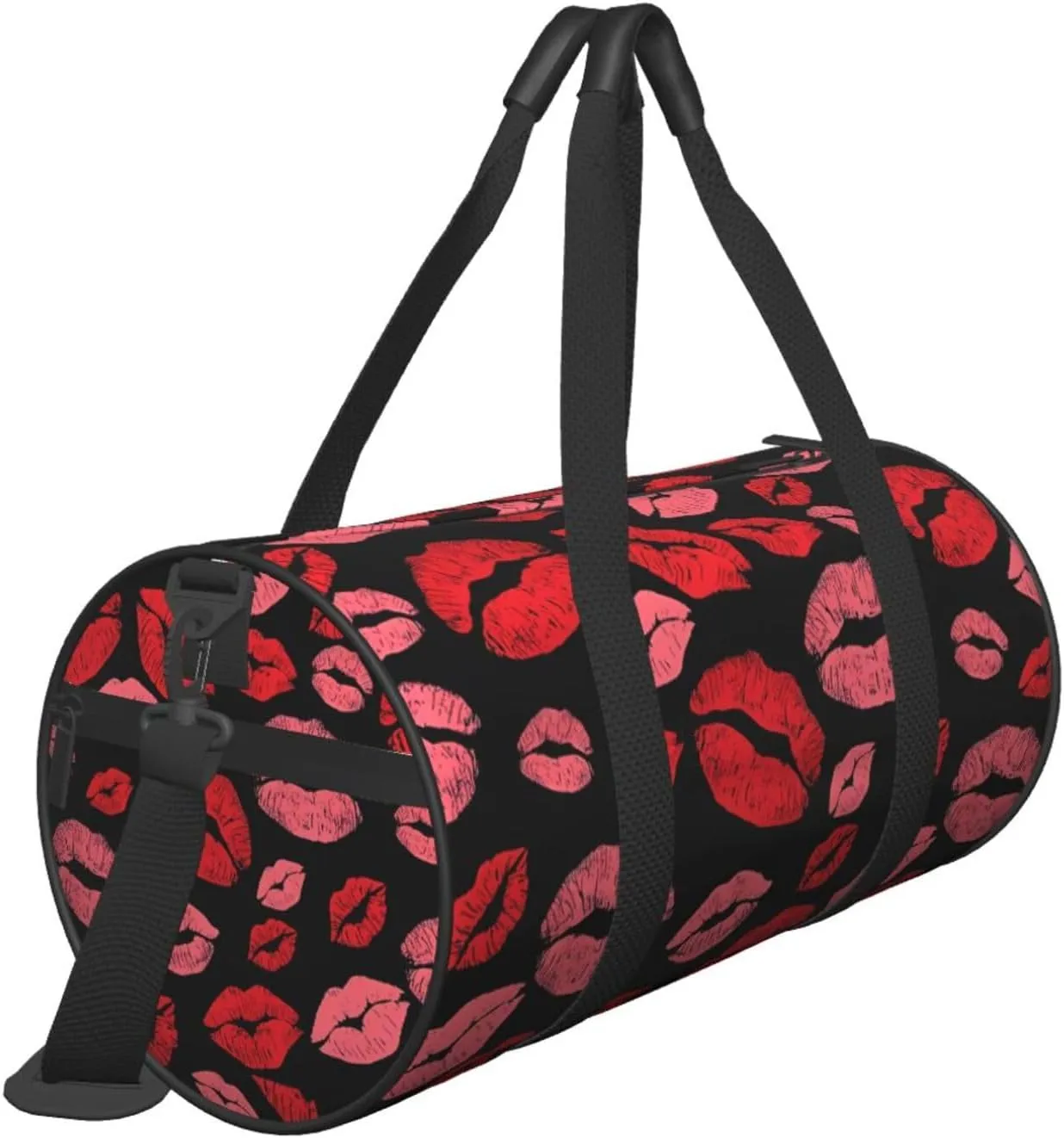 Red Valentines Lips Round Travel Duffel Bag Large Capacity Gym Sports Bags for Hiking Vacation Trips