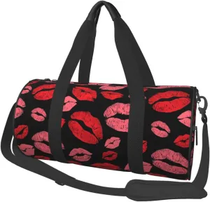 Red Valentines Lips Round Travel Duffel Bag Large Capacity Gym Sports Bags for Hiking Vacation Trips