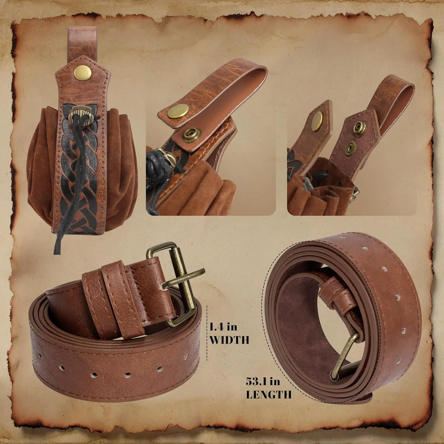 Renaissance Belt Pouch Medieval Viking Pirate Leather Bag Potion Bottle Set Skirt Hike Halloween Cosplay Costume Accessorie(brown, Belt Pouch)