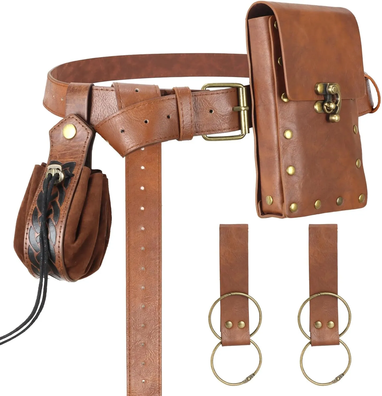 Renaissance Belt Pouch Medieval Viking Pirate Leather Bag Potion Bottle Set Skirt Hike Halloween Cosplay Costume Accessorie(brown, Belt Pouch)