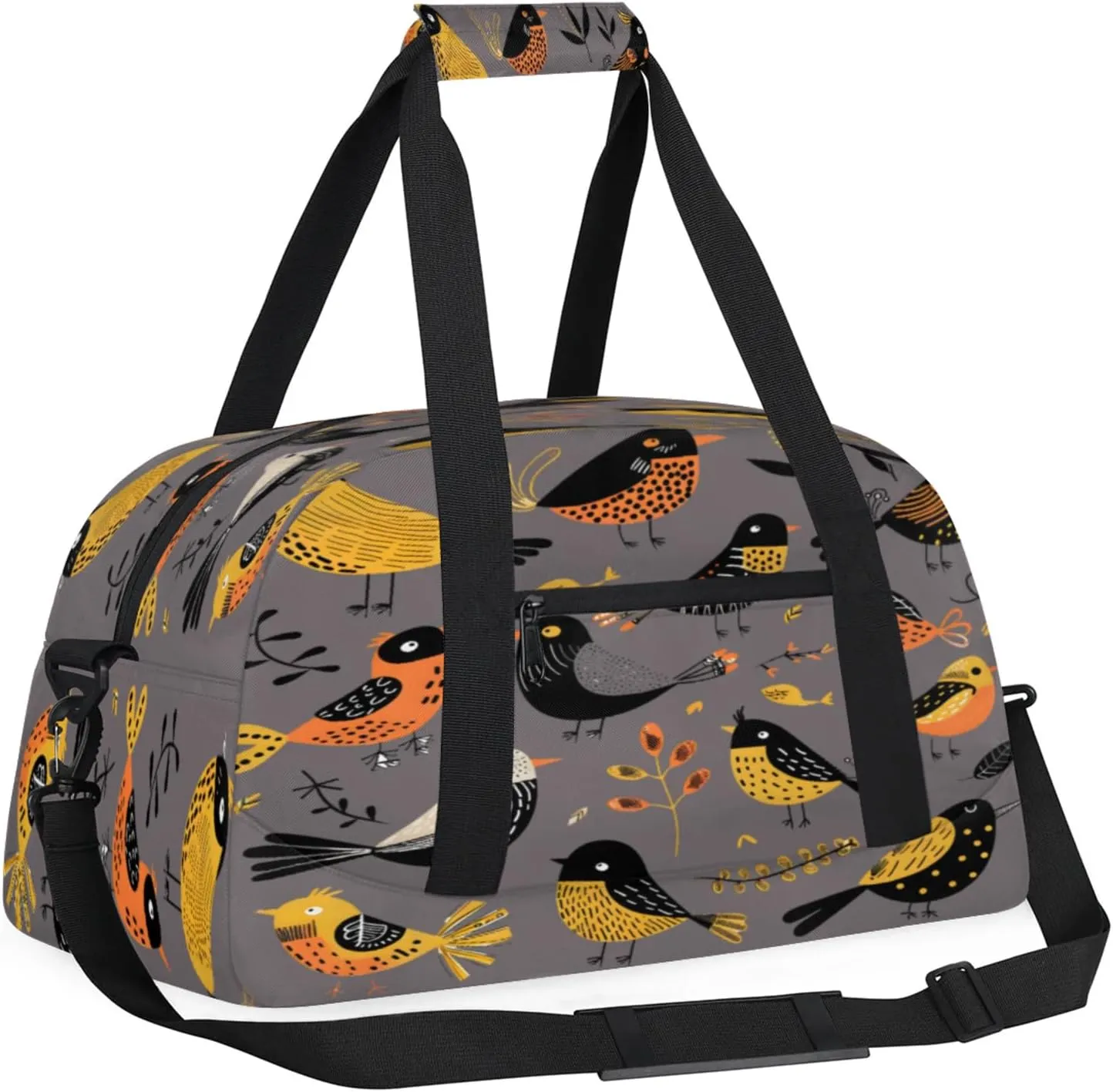 Retro Bird Print Small Gym Bag 18 inch Carry On Duffel Bag for Weekender Travel Sports Workout Yoga Gymnastics Dance Ballet