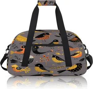 Retro Bird Print Small Gym Bag 18 inch Carry On Duffel Bag for Weekender Travel Sports Workout Yoga Gymnastics Dance Ballet