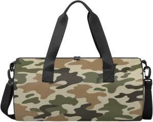 Retro Camouflage Sports Duffel Bag, Gym Tote Bag Waterproof Weekender Travel Bag for Overnight Travel Luggage Workout Women Men