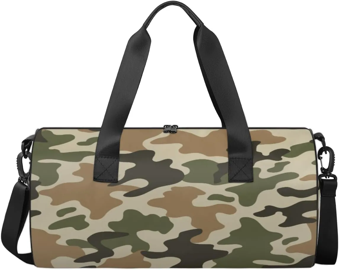 Retro Camouflage Sports Duffel Bag, Gym Tote Bag Waterproof Weekender Travel Bag for Overnight Travel Luggage Workout Women Men