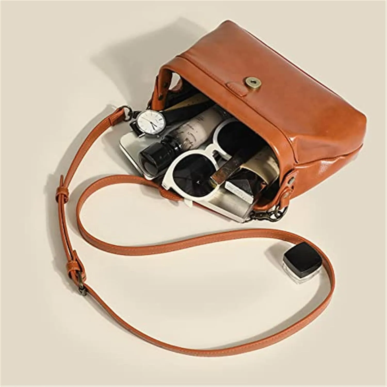 Retro Handmade Bag, Premium Leather Doctor Bag Crossbody, Unique Opening Women Shoulder Purses Commuter Bag (Black)