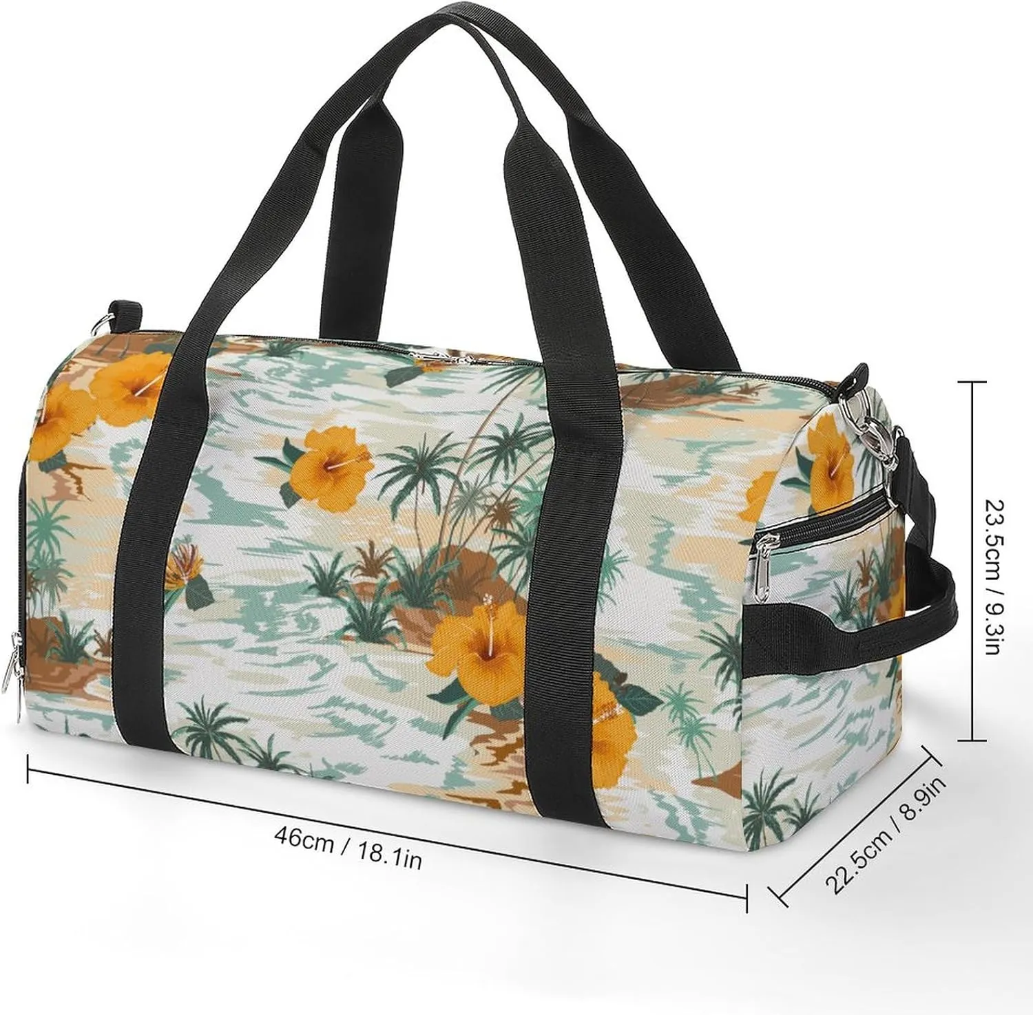 Retro Palms Treeshibicus Flowers Sports Tote Gym Bag for Women Men, Overnight Bag with Shoe Compartment Water Resistant